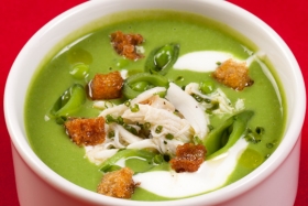 Chilled Pea Soup with Crab Meat and Citrus Yogurt Recipe